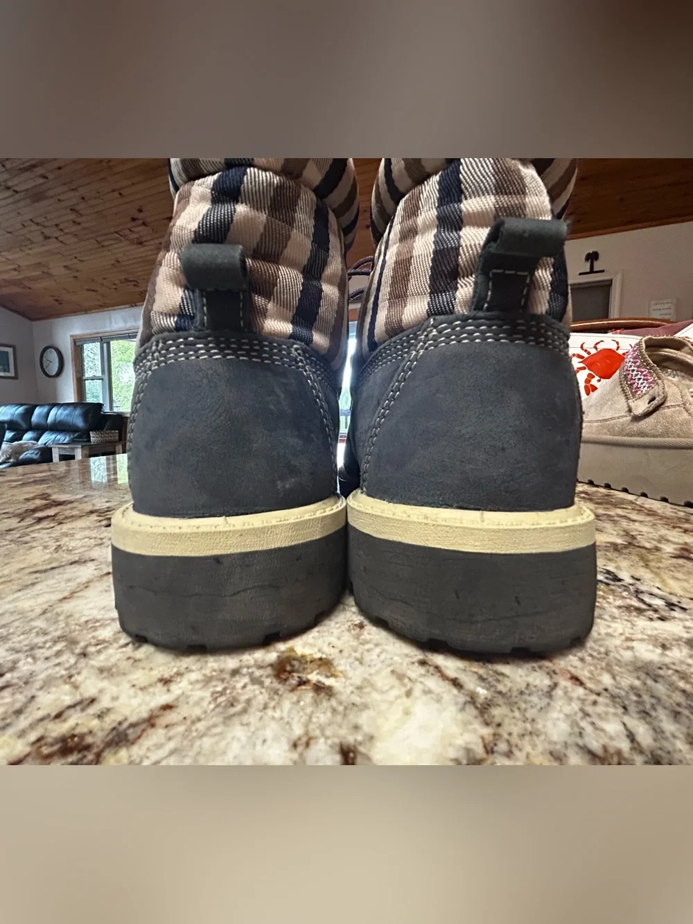 Timberland Unisex Big Kid’s 4 Blue Suede Leather & Plaid Lace-Up Rain/Snow Boots